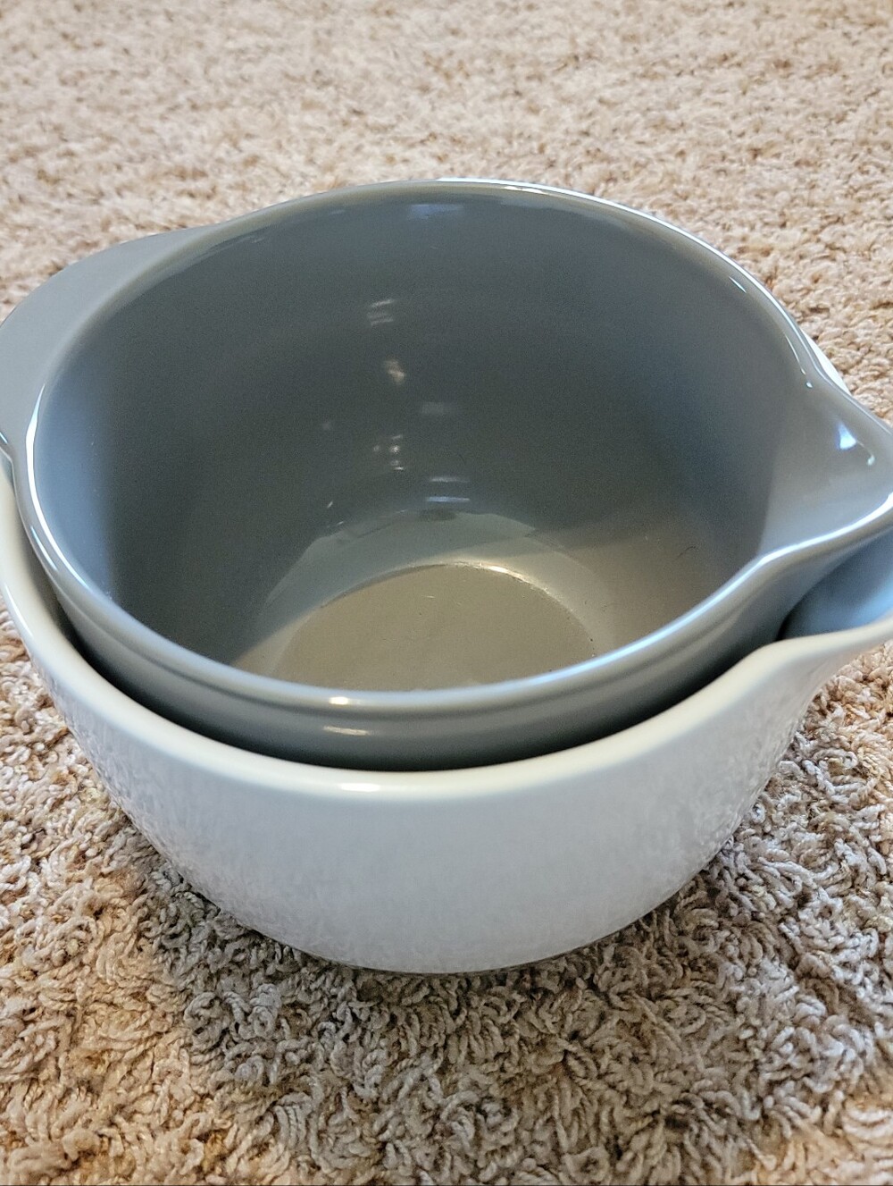 Crate & Barrel Set Of 2 Grey and White Riley Ceramic Mixing Bowls!